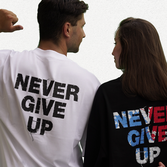 Never Give Up Black Oversized T-Shirt