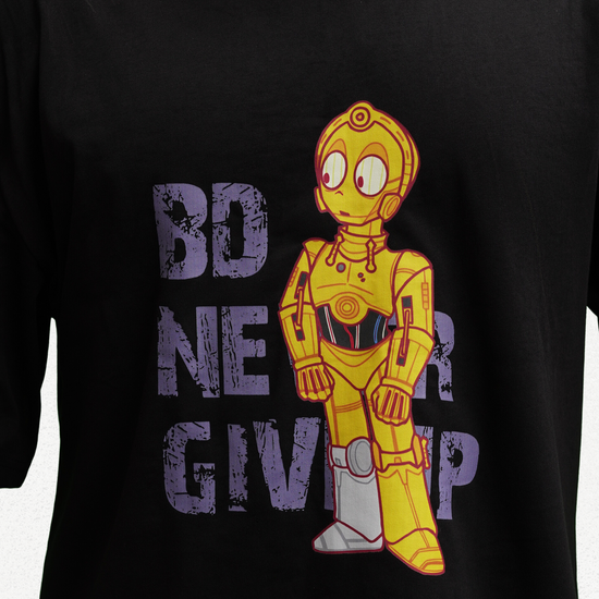 Never Give Up Robot Edition Black Oversized T-Shirt