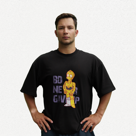 Never Give Up Robot Edition Black Oversized T-Shirt